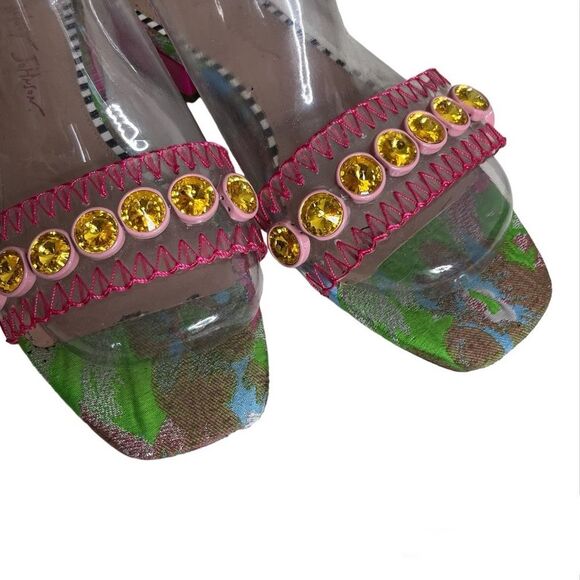 BETSEY JOHNSON Nelly Slide Sandal Large Rhinestones Size 8 Multi Pastel Colors - Picture 3 of 9